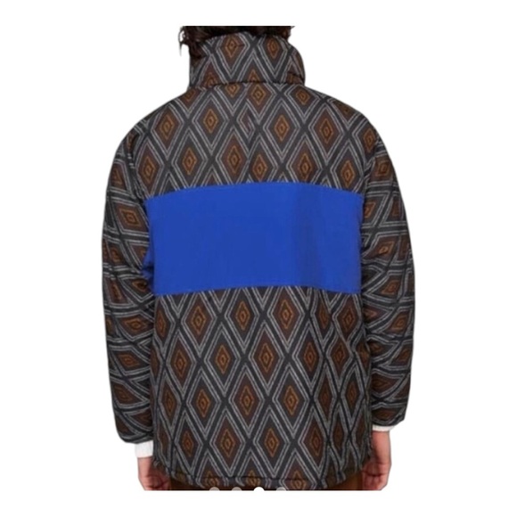 Zara Man Soft Print Winter Coat Jacket Men's size L Blue/Black - Picture 6 of 7